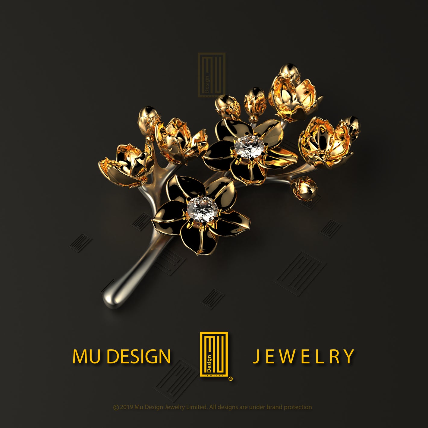 Forget Me Not Flowers Gold Brooch With Diamond