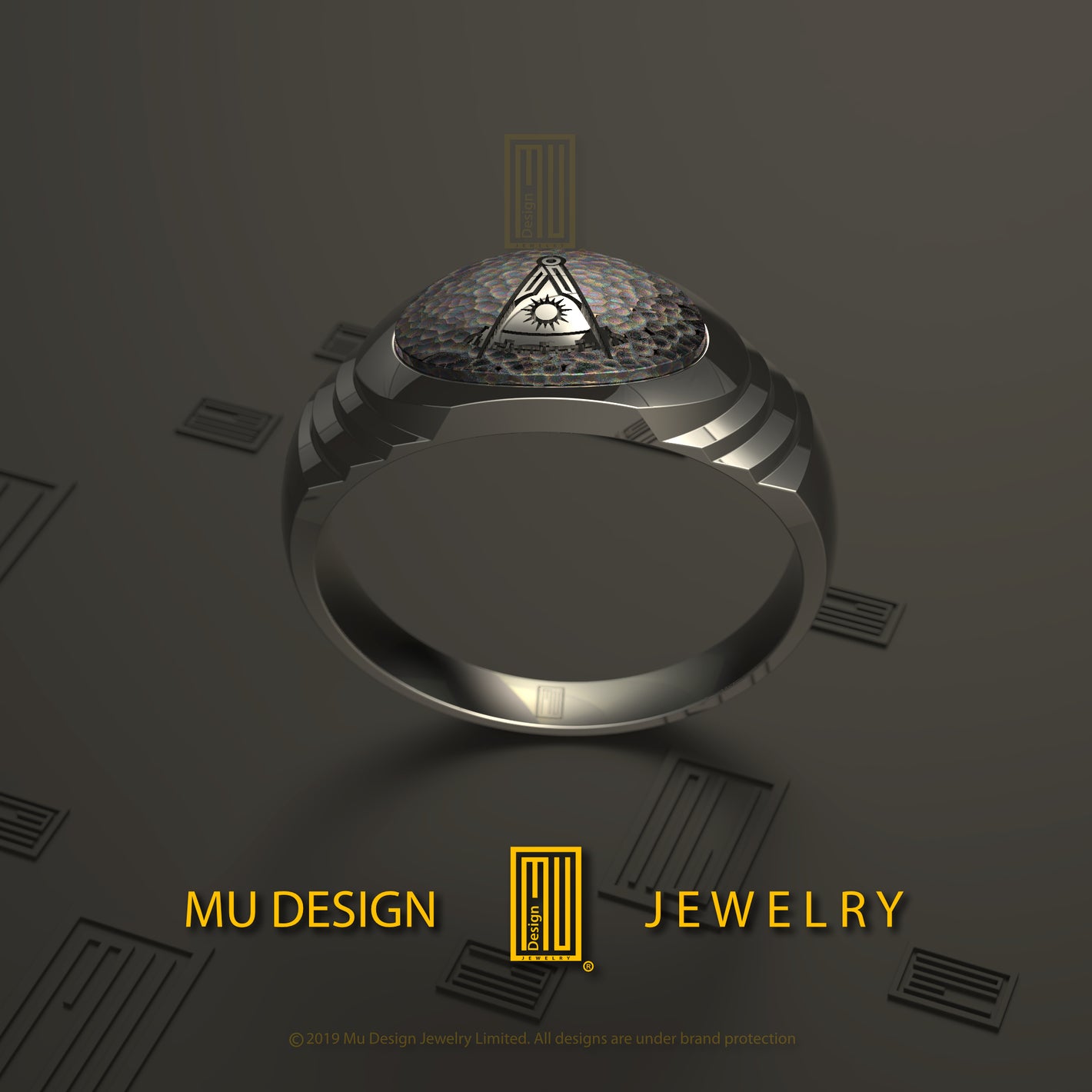 Custom Design Past Master Ring with 3 Stairs Symbol
