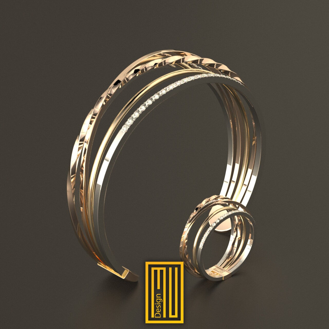 Golden Bracelet with 38 Pieces Diamond Set