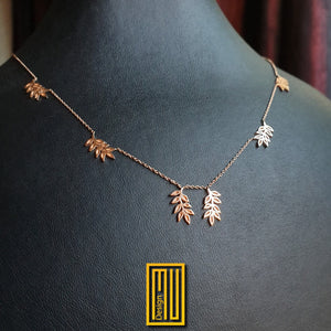 Golden Necklace and Earring Set with Acacia Leaves