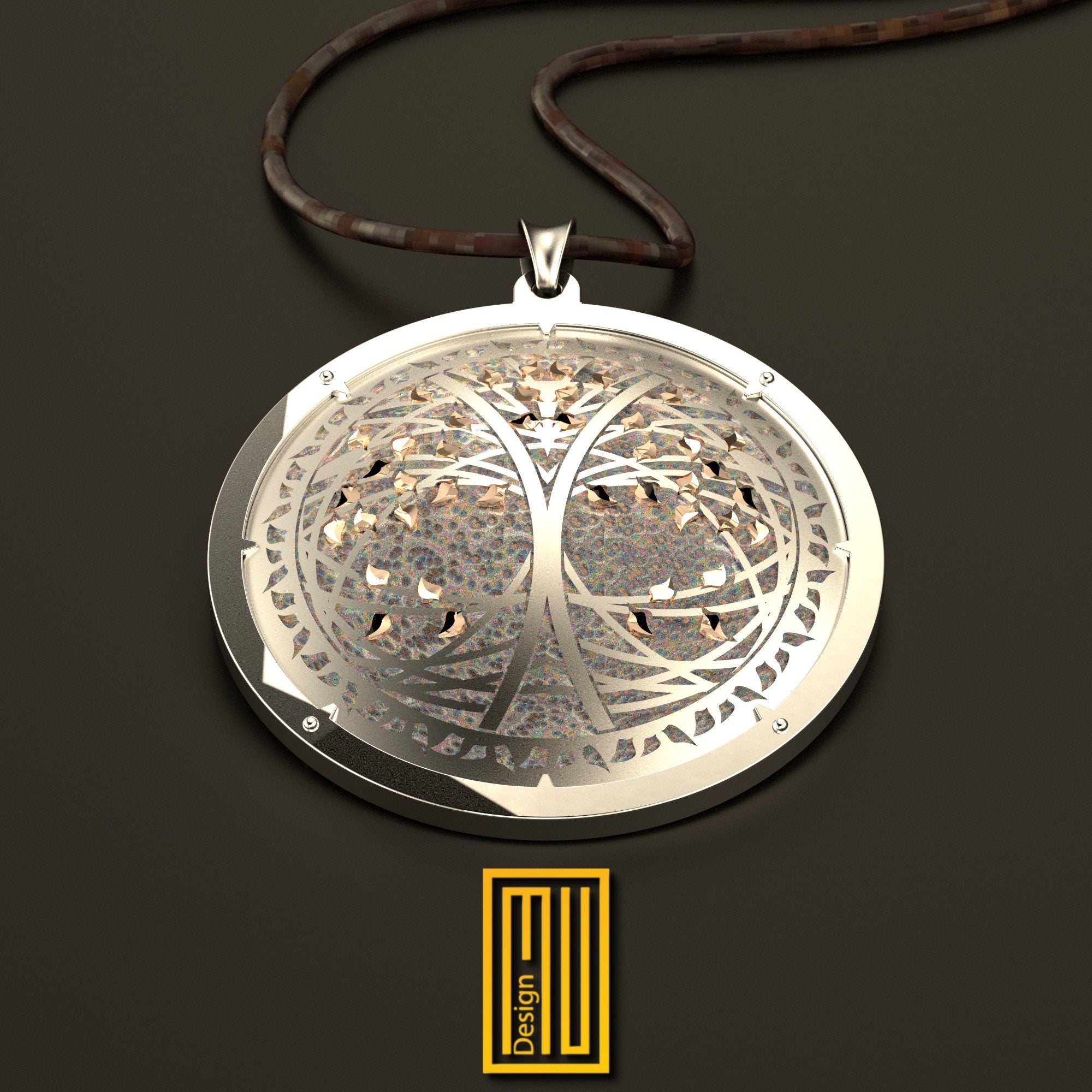 Tree of life pendant with golden leaves