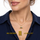 All Seeing Eye in the golden triangle necklace with diamond, worn by a model