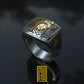 Solomon's Temple Archway Ring, 14k rose gold symbols on sterling silver