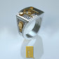 Solomon's Temple Archway Ring, 14k rose gold symbols on sterling silver