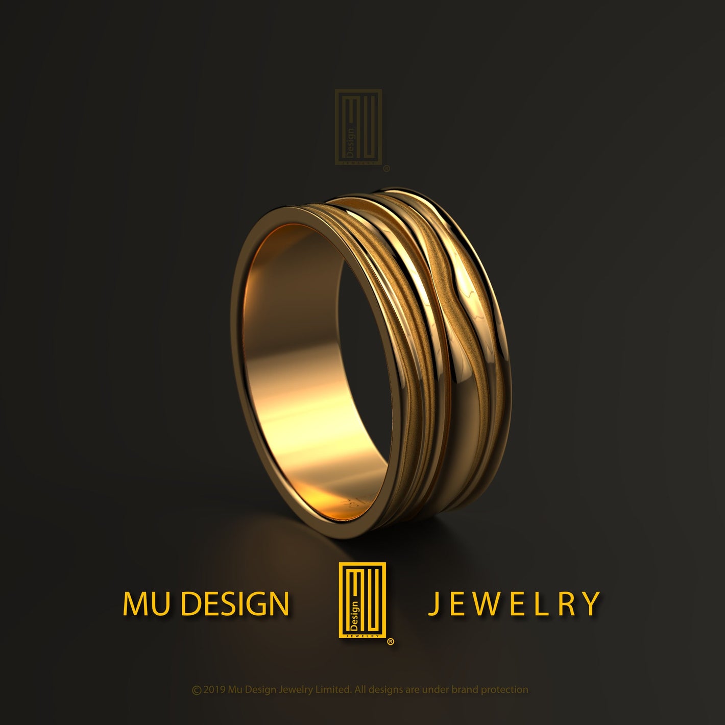 Ring with Golden Waves