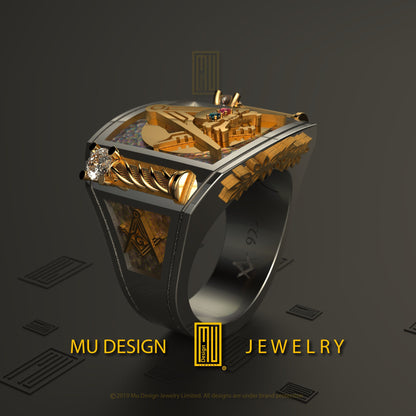 Ring With Roslyn Chapel's Golden Pillars and S&C with Skull