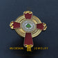 Scottish Rite KCCH lapel pin front view, green trefoil centre on white enamel