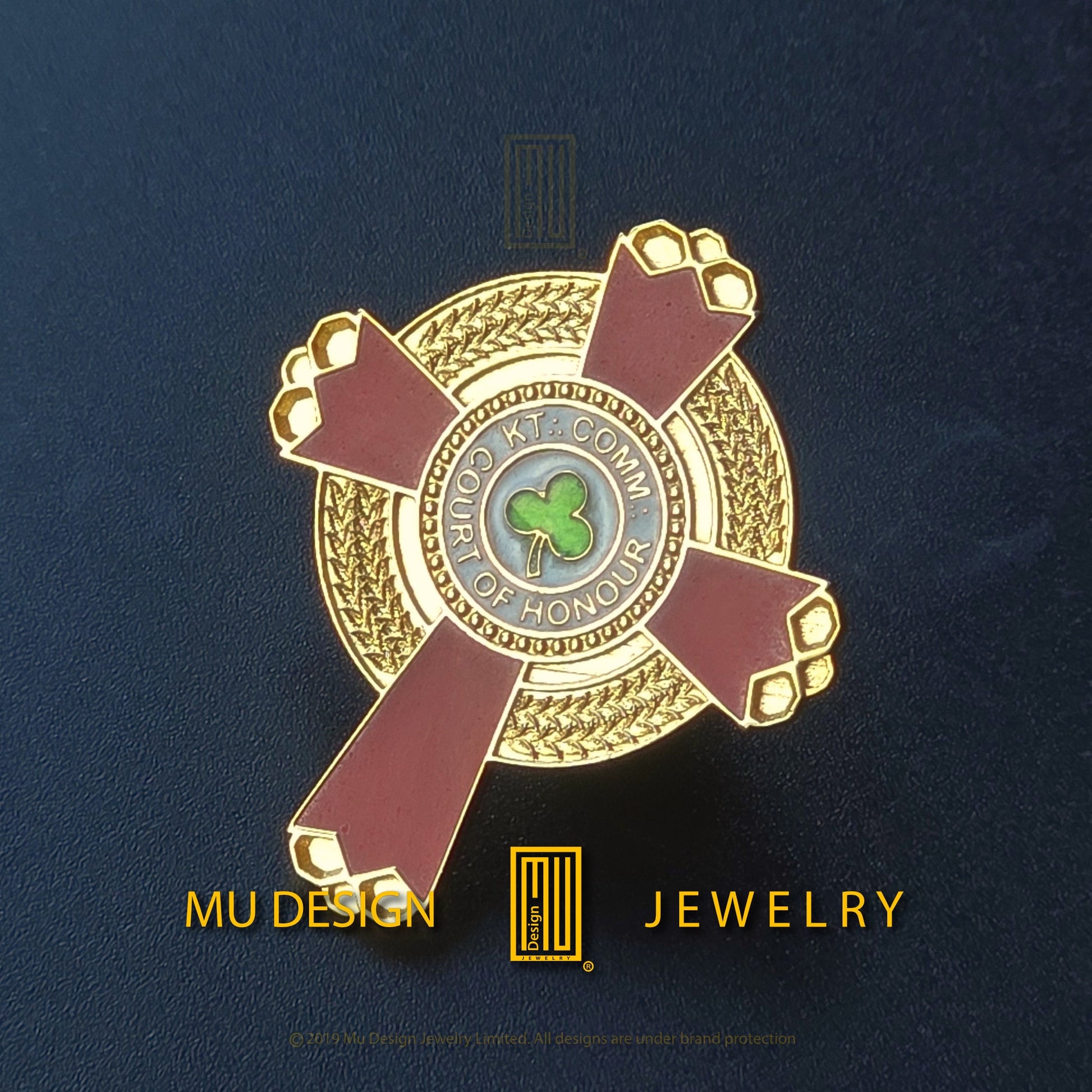 KCCH Court of Honour lapel pin, side lit to show the enamel surface