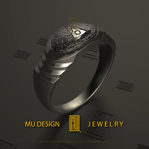 Custom Design Past Master Ring with 3 Stairs Symbol