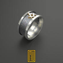 Band Style Masonic Ring with S&C, Hammered Background, 925k Silver and 14k Rose Gold - Handmade Men's Jewelry
