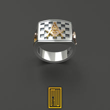 Ring With Square and Compasses on Masonic Tiles - Handmade Jewelry - Masonic Ring