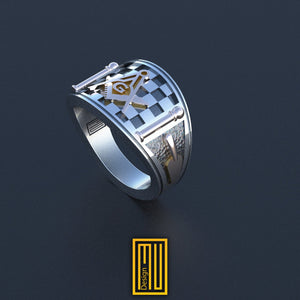 Band style Masonic Ring With 14k Rose Gold, Bronze or Silver tools - Freemason Handmade Ring