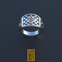 Band style Masonic Ring With 14k Rose Gold, Bronze or Silver tools - Freemason Handmade Ring