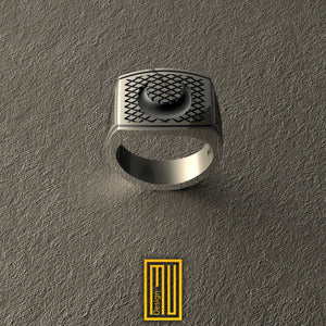 Golden Moon Ring with Finger Print - Handmade Freemason Jewelry - Esoteric & Mystic Ring