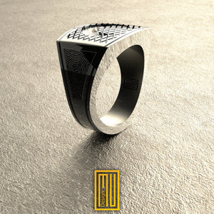 Golden Moon Ring with Finger Print - Handmade Freemason Jewelry - Esoteric & Mystic Ring