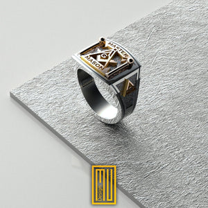 Masonic Ring Golden Tools With Diamond Option - Handmade Jewelry - Masonic Ring - Handmade Unique Esoteric Jewelry - Father Days Gift