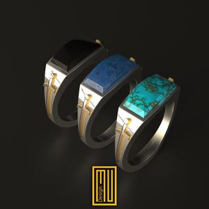 Ring For Knights with 14k Rose Gold Swords on Side And Gemstone