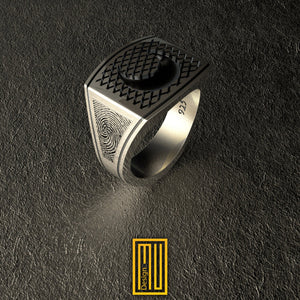 Golden Moon Ring with Finger Print - Handmade Freemason Jewelry - Esoteric & Mystic Ring