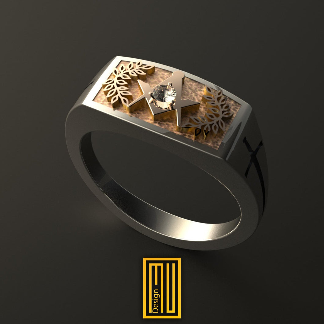 Ring For Knights with 14k Rose Gold Top Face With Diamond, Fathers Day Gift, Fathers Day Jewelry