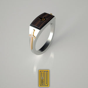 Ring For Knights with Golden Swords, S&C And Ebony on Top - Freemason Signet Ring - Handmade Men's Jewelry