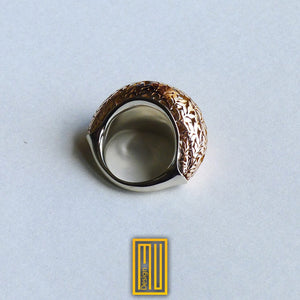 Ring with Acacia Dome 18K White and Rose Gold - Handmade Women's Jewelry, Unique Silver Ring, Anniversary Ring
