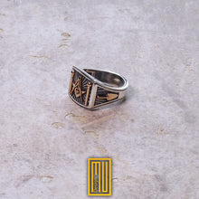 Masonic Ring 925k Sterling Silver With 14k Rose Gold Tools - Freemason Signet Ring, Handmade Men's Jewelry