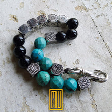 Masonic Bracelet 925k Solid Sterling Silver and Black Onyx, Turquoise Gemstone - Handmade Men's Jewelry, Masonic Gift