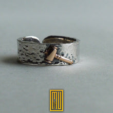 Ring for Worshipful Master With 14k Rose Gold Hammer - Masonic Ring, Handmade Men's Jewelry