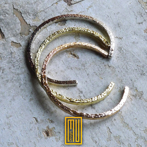 Hammered Handmade Golden Bracelet, Solid 18k Rose Gold, White Gold and Yellow Gold - Jewelry for Woman, Handmade Jewelry, Gold Bracelet Set