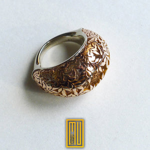 Ring with Acacia Dome 18K White and Rose Gold - Handmade Women's Jewelry, Unique Silver Ring, Anniversary Ring