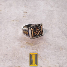 Masonic Ring 925k Sterling Silver With 14k Rose Gold Tools - Freemason Signet Ring, Handmade Men's Jewelry