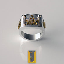 Masonic Ring With Skull On S&C, Main Body 925K Sterling Silver With 14k Rose Gold - Handmade Freemason Jewelry