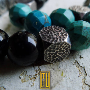 Masonic Bracelet 925k Solid Sterling Silver and Black Onyx, Turquoise Gemstone - Handmade Men's Jewelry, Masonic Gift
