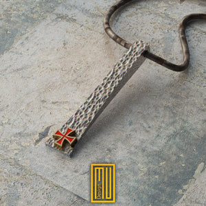 Masonic Necklace 925k Sterling Silver Hammered Effect with 14k Golden Symbols - Handmade Unique Gift, Masonic Jewelry, Aesthetic Gift