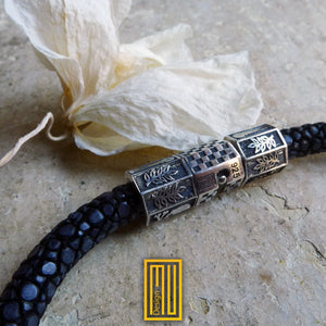 Masonic Bracelet 925k Solid Sterling Silver with Stingray Leather - Handmade Men's Jewelry, Unique Gift