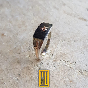 Ring For Knights with Golden Swords, S&C And Ebony on Top - Freemason Signet Ring - Handmade Men's Jewelry