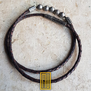 Solid Sterling Silver Bracelet with Leather