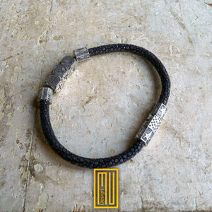 Masonic Bracelet Solid Sterling Silver with Stingray Leather