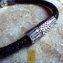 Masonic Bracelet 925k Solid Sterling Silver with Stingray Leather - Handmade Men's Jewelry, Unique Gift