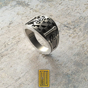 Band style ring with Mystic Shrine Scimitar - Freemason Ring, Handmade Men's Jewelry
