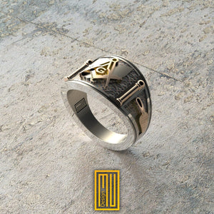 Band Style Ohio State Sign Masonic Ring 925K Sterling Silver - Handmade Men's Jewelry, Freemason Ring, Esoteric & Mystic Gift