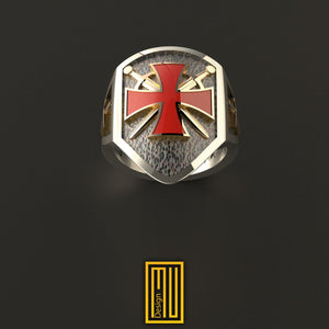 The Knights Templar Ring 925k Sterling Silver with Enamel with Sword Symbol - Handmade Men's Jewelry