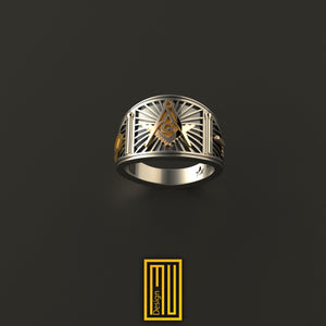 Band Style Masonic Ring Silver and Gold Tools - Freemason Signet Ring, Hammared Jewelry - Esoteric & Mystic Gift