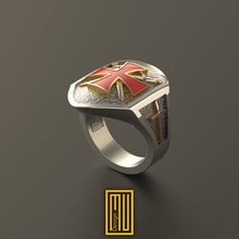 The Knights Templar Ring 925k Sterling Silver with Enamel with Sword Symbol - Handmade Men's Jewelry