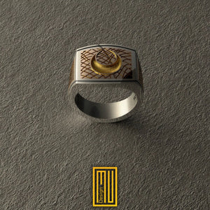 Golden Moon Ring with Finger Print - Handmade Freemason Jewelry - Esoteric & Mystic Ring
