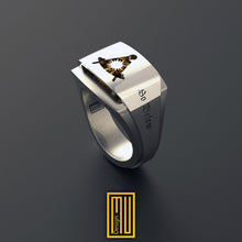 Past Master Ring with Golden Sun - Masonic Ring, Handmade Unique Esoteric Jewelry - Men's Jewelry