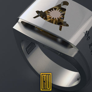Past Master Ring with Golden Sun - Masonic Ring, Handmade Unique Esoteric Jewelry - Men's Jewelry