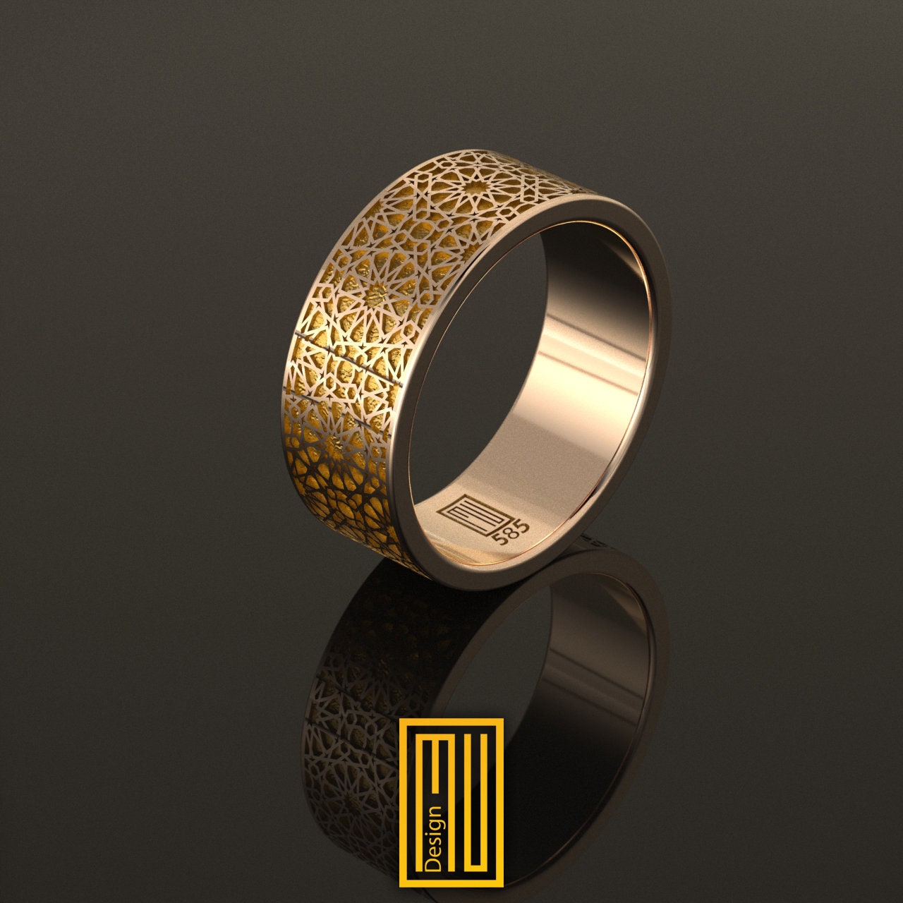 Ring with Seljukian Border, Rose and White Gold