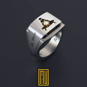 Past Master Ring with Golden Sun - Masonic Ring, Handmade Unique Esoteric Jewelry - Men's Jewelry