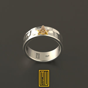 Masonic Ring 14k Rose Gold S&C, Main Body Hammered, White Gold or Sterling Silver - Handmade Men's Jewelry